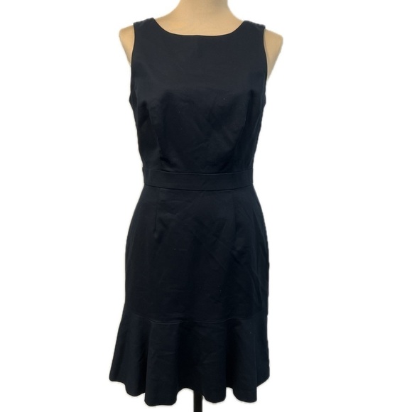 Banana Republic Navy Sleek‎ Flounce Midi Sleeveless Shift Dress Ruffle Trim 8 - Picture 1 of 12